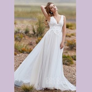 Cocomelody A-Line Sweep-Brush Train Tulle Wedding Dress LD5833